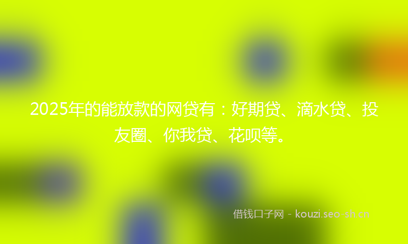 2025年的能放款的网贷有：好期贷、滴水贷、投友圈、你我贷、花呗等。