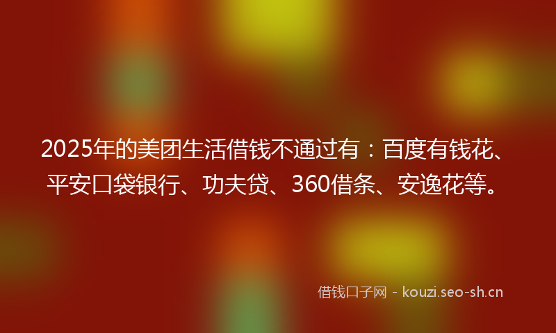 2025年的美团生活借钱不通过有：百度有钱花、平安口袋银行、功夫贷、360借条、安逸花等。