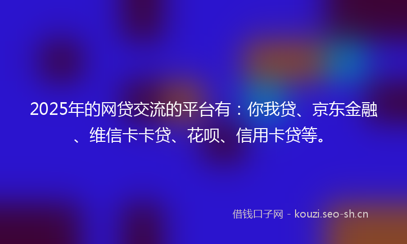 2025年的网贷交流的平台有：你我贷、京东金融、维信卡卡贷、花呗、信用卡贷等。