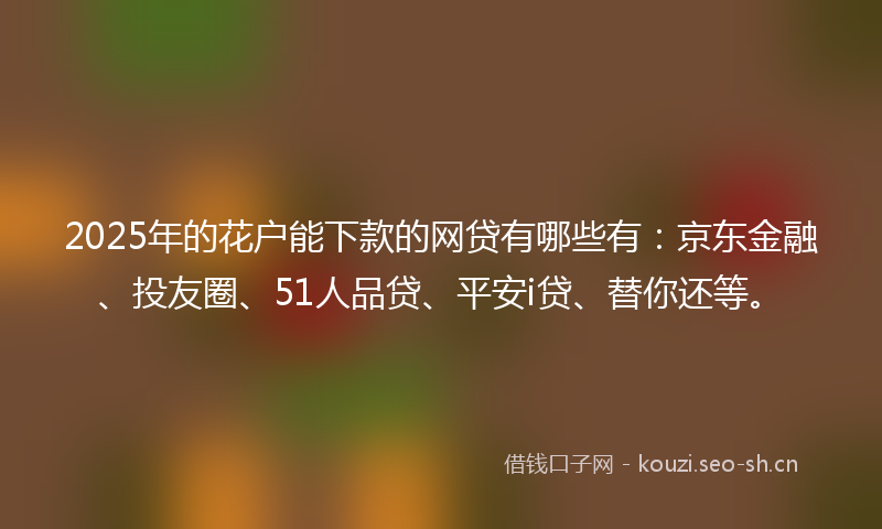 2025年的花户能下款的网贷有哪些有：京东金融、投友圈、51人品贷、平安i贷、替你还等。