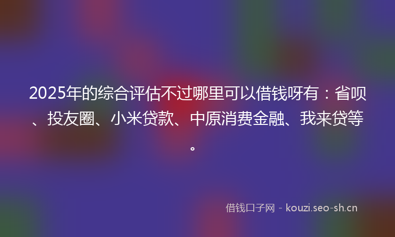 2025年的综合评估不过哪里可以借钱呀有：省呗、投友圈、小米贷款、中原消费金融、我来贷等。