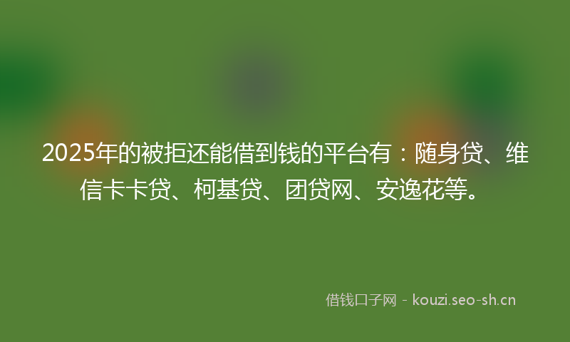 2025年的被拒还能借到钱的平台有：随身贷、维信卡卡贷、柯基贷、团贷网、安逸花等。