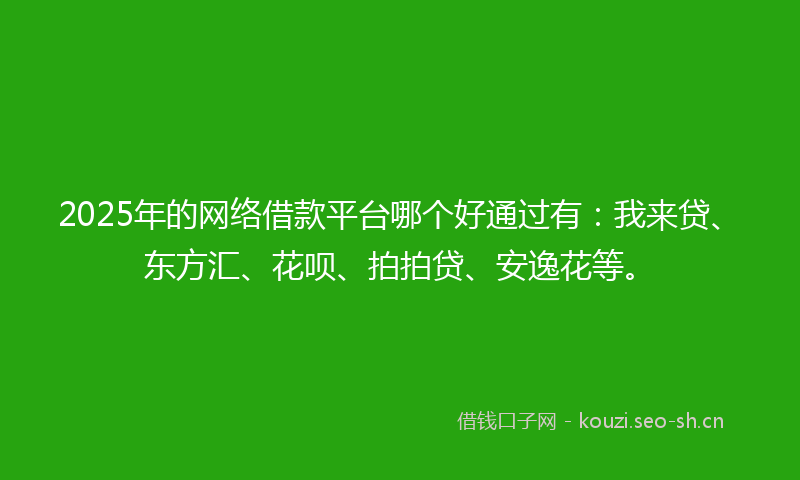 2025年的网络借款平台哪个好通过有：我来贷、东方汇、花呗、拍拍贷、安逸花等。