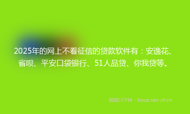 2025年的网上不看征信的贷款软件有：安逸花、省呗、平安口袋银行、51人品贷、你我贷等。
