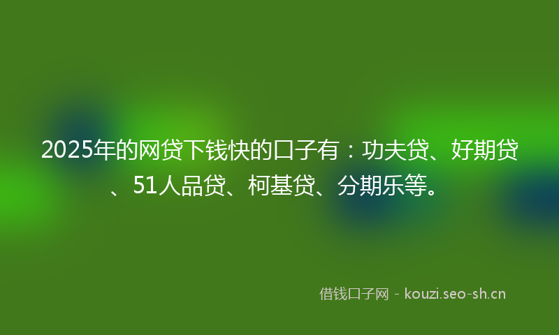 2025年的网贷下钱快的口子有:功夫贷、好期贷、51人品贷、柯基贷、分期乐等。
