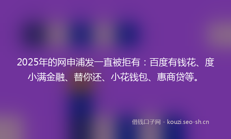 2025年的网申浦发一直被拒有：百度有钱花、度小满金融、替你还、小花钱包、惠商贷等。