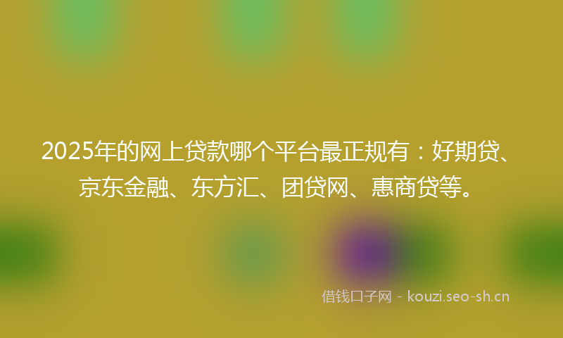 2025年的网上贷款哪个平台最正规有：好期贷、京东金融、东方汇、团贷网、惠商贷等。