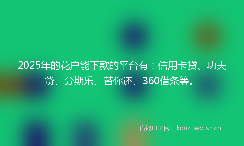 2025年的花户能下款的平台有：信用卡贷、功夫贷、分期乐、替你还、360借条等。