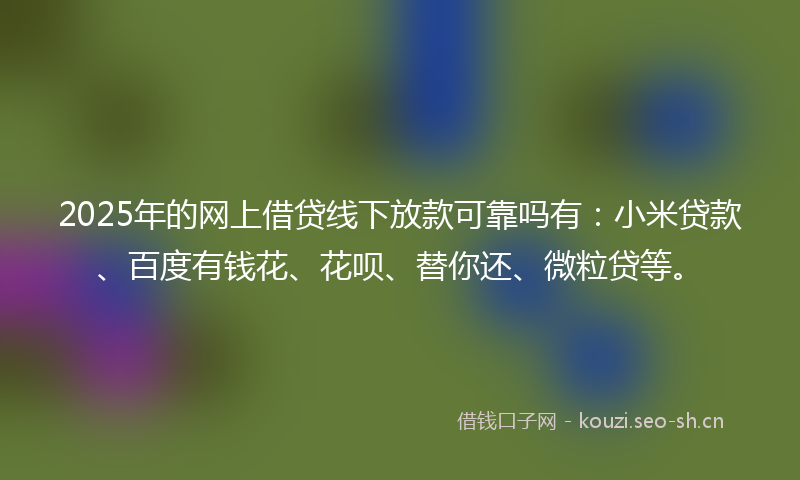 2025年的网上借贷线下放款可靠吗有：小米贷款、百度有钱花、花呗、替你还、微粒贷等。