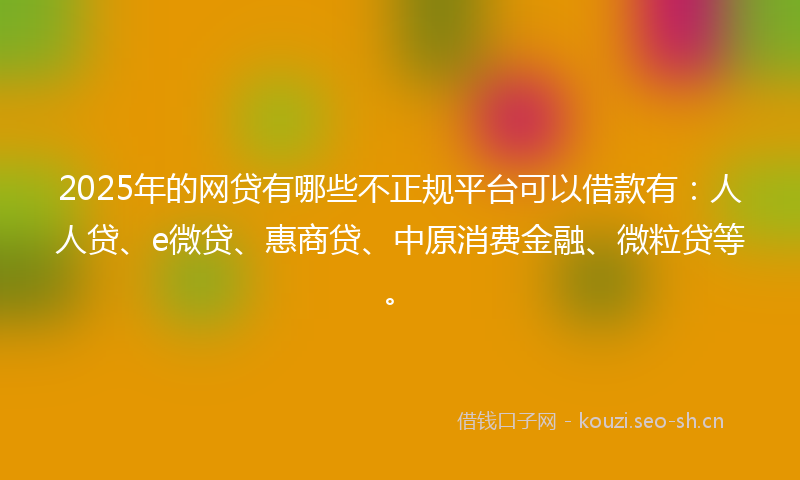 2025年的网贷有哪些不正规平台可以借款有：人人贷、e微贷、惠商贷、中原消费金融、微粒贷等。