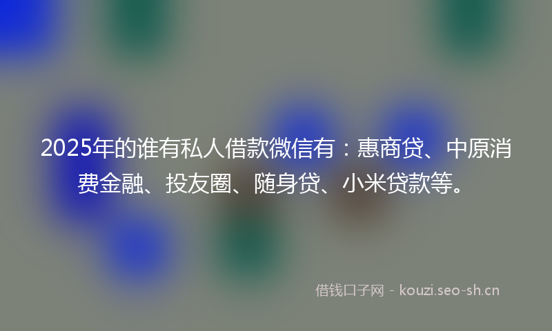 2025年的谁有私人借款微信有：惠商贷、中原消费金融、投友圈、随身贷、小米贷款等。