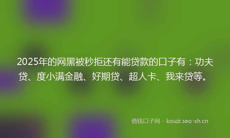 2025年的网黑被秒拒还有能贷款的口子有：功夫贷、度小满金融、好期贷、超人卡、我来贷等。