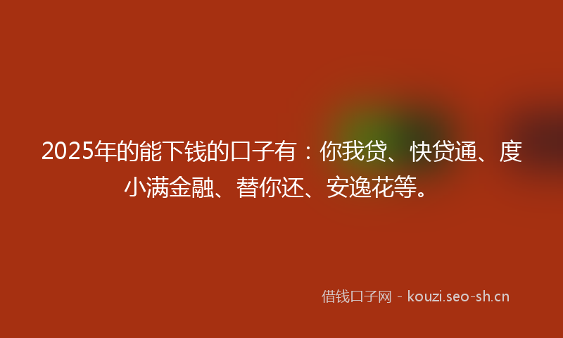 2025年的能下钱的口子有：你我贷、快贷通、度小满金融、替你还、安逸花等。