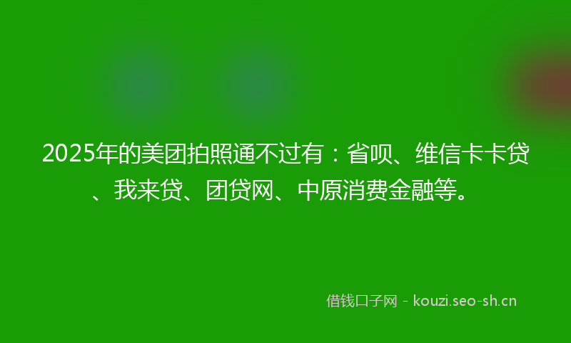 2025年的美团拍照通不过有：省呗、维信卡卡贷、我来贷、团贷网、中原消费金融等。
