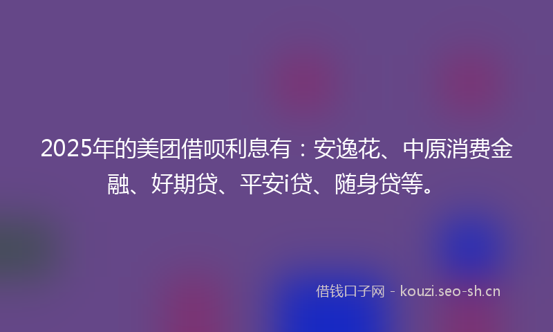 2025年的美团借呗利息有：安逸花、中原消费金融、好期贷、平安i贷、随身贷等。