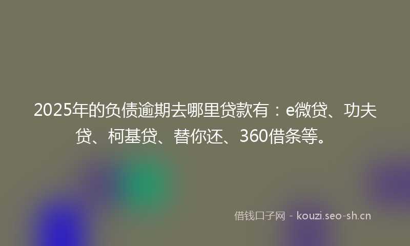 2025年的负债逾期去哪里贷款有：e微贷、功夫贷、柯基贷、替你还、360借条等。