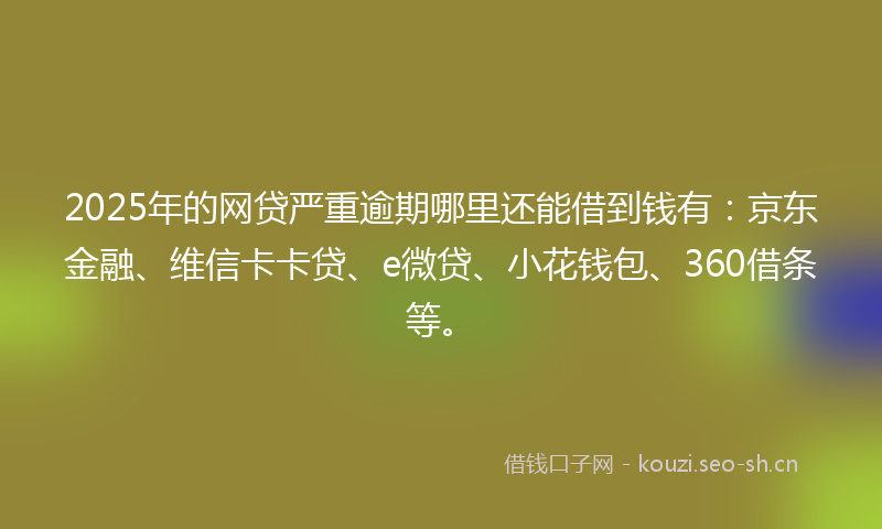 2025年的网贷严重逾期哪里还能借到钱有：京东金融、维信卡卡贷、e微贷、小花钱包、360借条等。