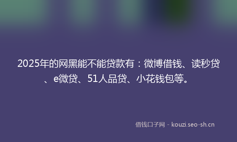 2025年的网黑能不能贷款有：微博借钱、读秒贷、e微贷、51人品贷、小花钱包等。