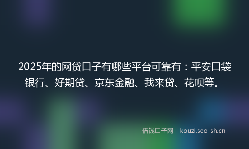 2025年的网贷口子有哪些平台可靠有：平安口袋银行、好期贷、京东金融、我来贷、花呗等。