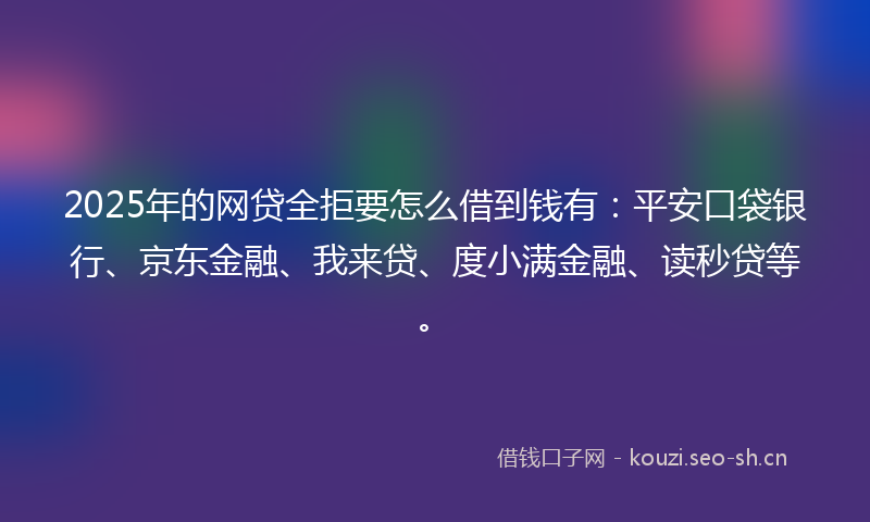 2025年的网贷全拒要怎么借到钱有：平安口袋银行、京东金融、我来贷、度小满金融、读秒贷等。