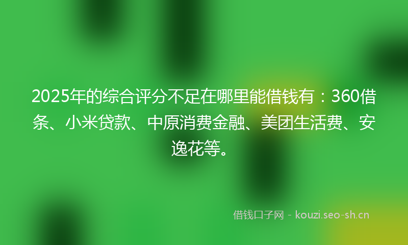 2025年的综合评分不足在哪里能借钱有：360借条、小米贷款、中原消费金融、美团生活费、安逸花等。