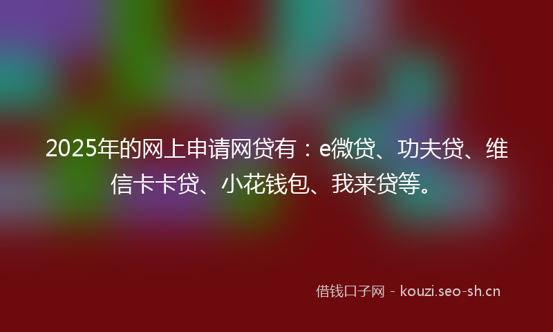 2025年的网上申请网贷有:e微贷、功夫贷、维信卡卡贷、小花钱包、我来贷等。