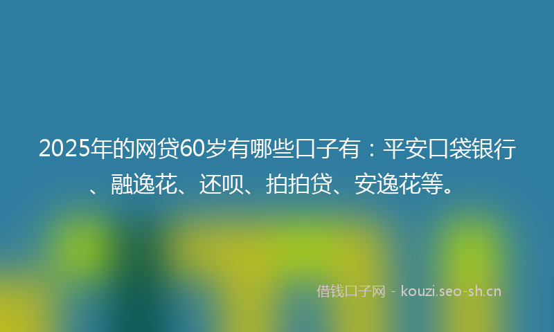 2025年的网贷60岁有哪些口子有：平安口袋银行、融逸花、还呗、拍拍贷、安逸花等。