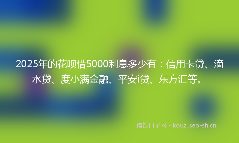 2025年的花呗借5000利息多少有：信用卡贷、滴水贷、度小满金融、平安i贷、东方汇等。