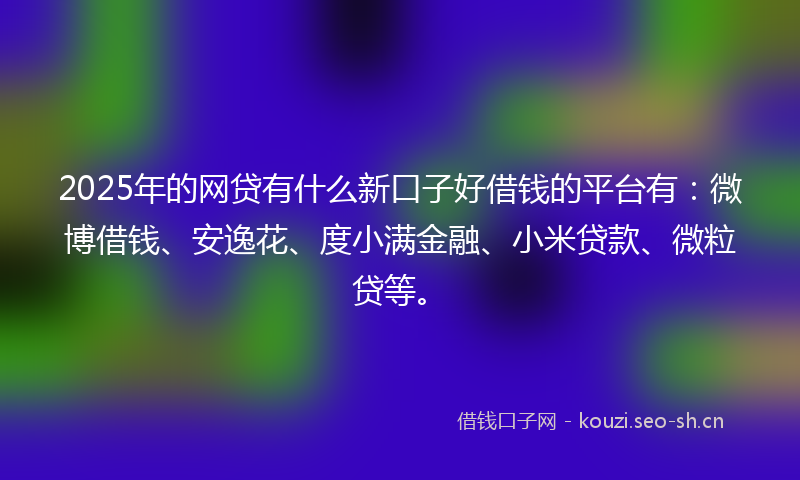 2025年的网贷有什么新口子好借钱的平台有：微博借钱、安逸花、度小满金融、小米贷款、微粒贷等。