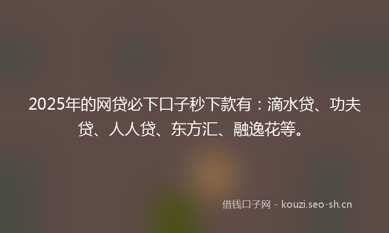 2025年的网贷必下口子秒下款有：滴水贷、功夫贷、人人贷、东方汇、融逸花等。