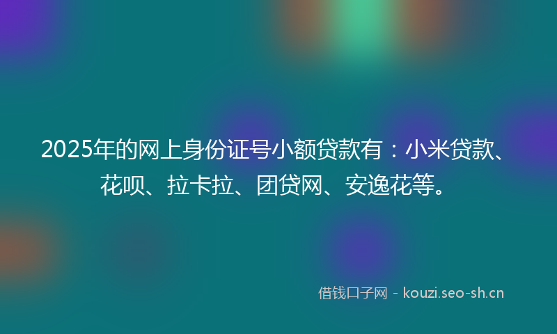 2025年的网上身份证号小额贷款有：小米贷款、花呗、拉卡拉、团贷网、安逸花等。