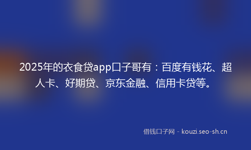 2025年的衣食贷app口子哥有：百度有钱花、超人卡、好期贷、京东金融、信用卡贷等。