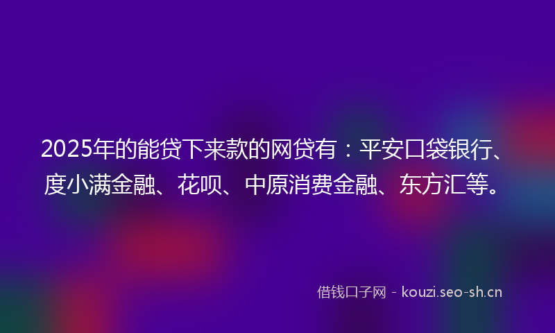 2025年的能贷下来款的网贷有：平安口袋银行、度小满金融、花呗、中原消费金融、东方汇等。
