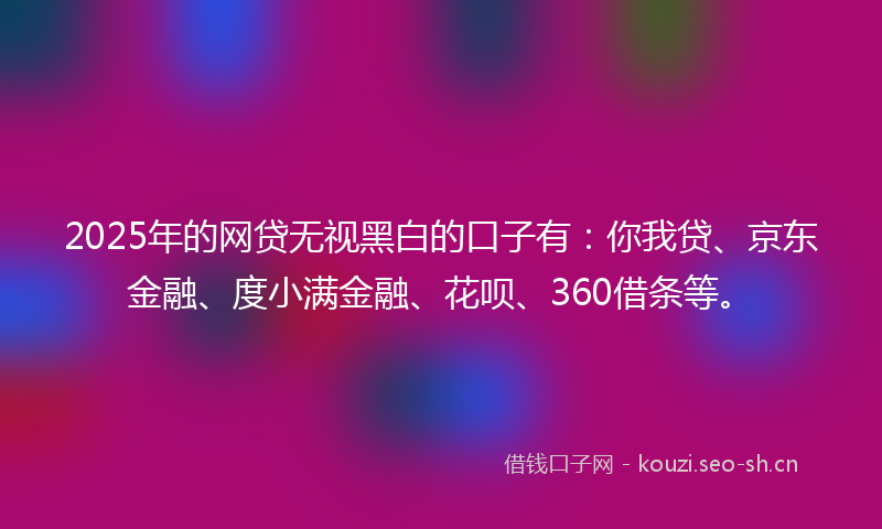 2025年的网贷无视黑白的口子有：你我贷、京东金融、度小满金融、花呗、360借条等。