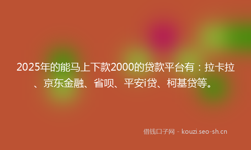 2025年的能马上下款2000的贷款平台有:拉卡拉、京东金融、省呗、平安i贷、柯基贷等。