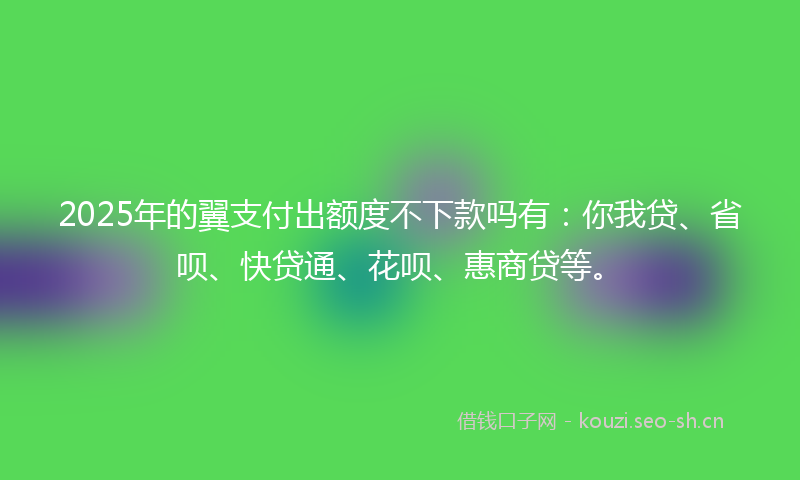 2025年的翼支付出额度不下款吗有：你我贷、省呗、快贷通、花呗、惠商贷等。