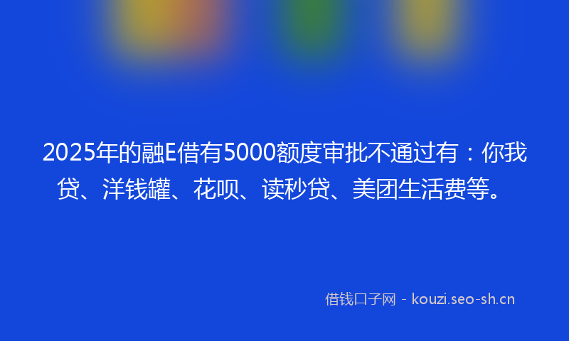 2025年的融E借有5000额度审批不通过有：你我贷、洋钱罐、花呗、读秒贷、美团生活费等。