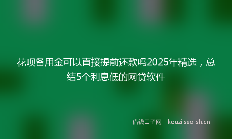 花呗备用金可以直接提前还款吗2025年精选，总结5个利息低的网贷软件