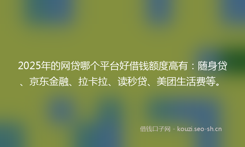 2025年的网贷哪个平台好借钱额度高有：随身贷、京东金融、拉卡拉、读秒贷、美团生活费等。