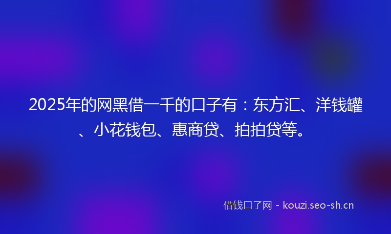 2025年的网黑借一千的口子有：东方汇、洋钱罐、小花钱包、惠商贷、拍拍贷等。