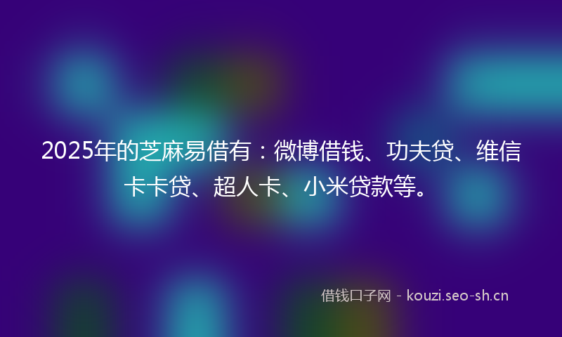 2025年的芝麻易借有：微博借钱、功夫贷、维信卡卡贷、超人卡、小米贷款等。