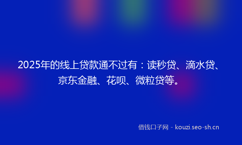 2025年的线上贷款通不过有：读秒贷、滴水贷、京东金融、花呗、微粒贷等。