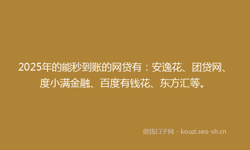 2025年的能秒到账的网贷有：安逸花、团贷网、度小满金融、百度有钱花、东方汇等。