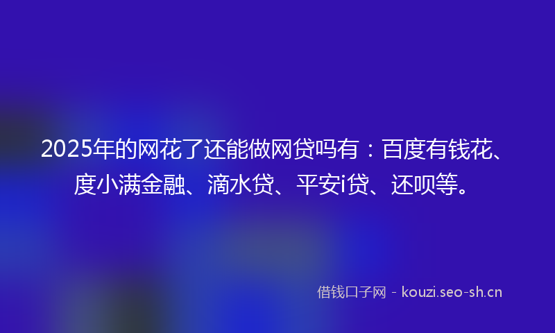 2025年的网花了还能做网贷吗有：百度有钱花、度小满金融、滴水贷、平安i贷、还呗等。