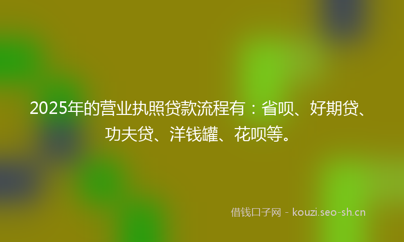 2025年的营业执照贷款流程有：省呗、好期贷、功夫贷、洋钱罐、花呗等。