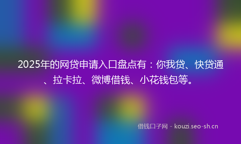 2025年的网贷申请入口盘点有：你我贷、快贷通、拉卡拉、微博借钱、小花钱包等。