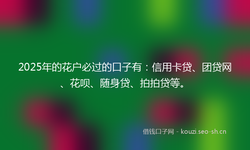 2025年的花户必过的口子有：信用卡贷、团贷网、花呗、随身贷、拍拍贷等。