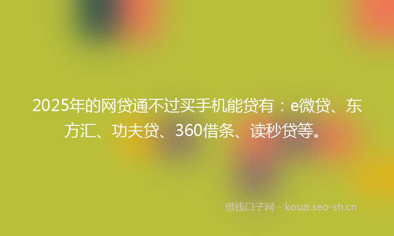 2025年的网贷通不过买手机能贷有：e微贷、东方汇、功夫贷、360借条、读秒贷等。
