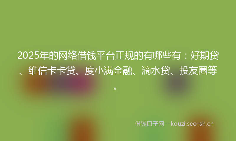 2025年的网络借钱平台正规的有哪些有：好期贷、维信卡卡贷、度小满金融、滴水贷、投友圈等。