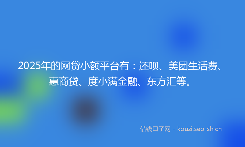 2025年的网贷小额平台有:还呗、美团生活费、惠商贷、度小满金融、东方汇等。
